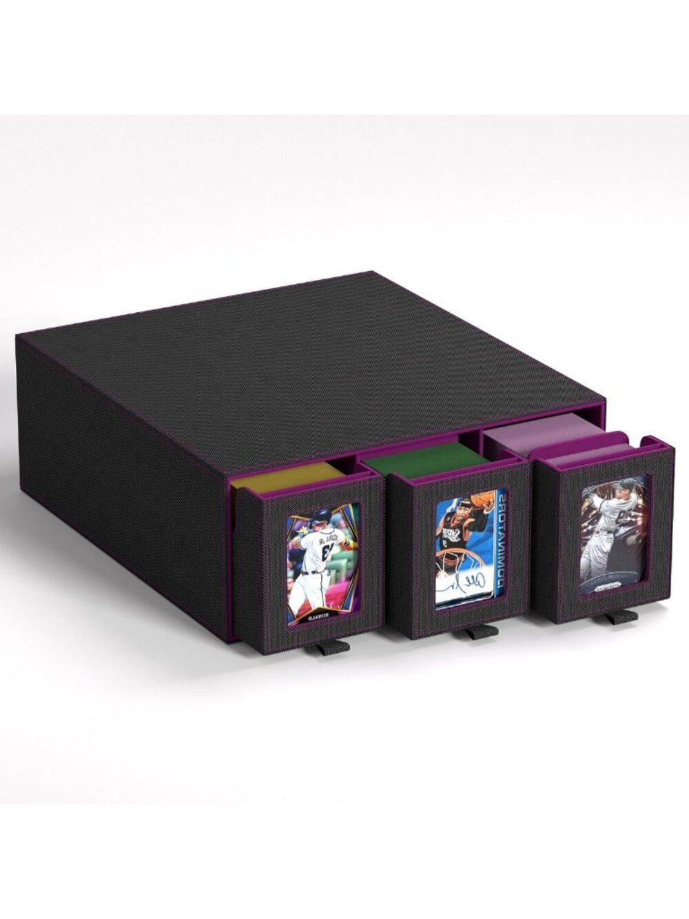 Spacious 3-Drawer Trading Card Storage Box for 2500+ Cards - Purple Organizer